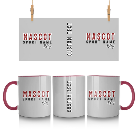 Custom School Spirit Mug With Mascot and Sport With Striped Text Design