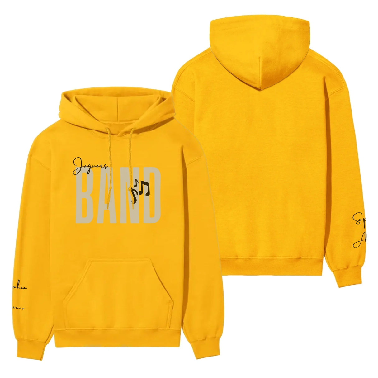 Personalized Band on a Hoodie With Modern Bold Designs and Musician Name on Sleeve on a Hoodie