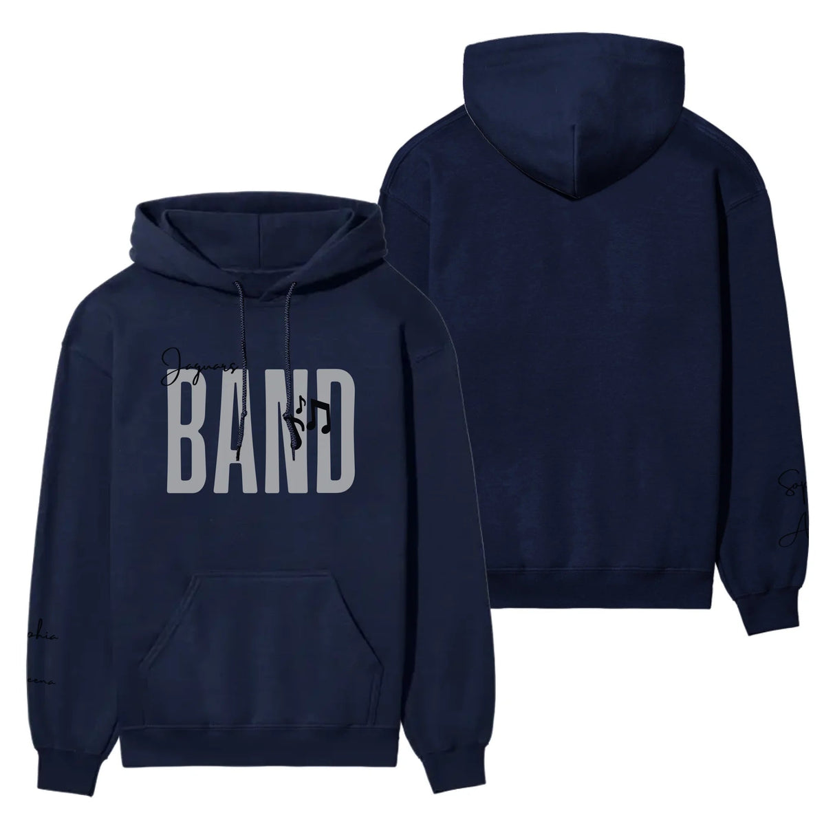 Personalized Band on a Hoodie With Modern Bold Designs and Musician Name on Sleeve on a Hoodie