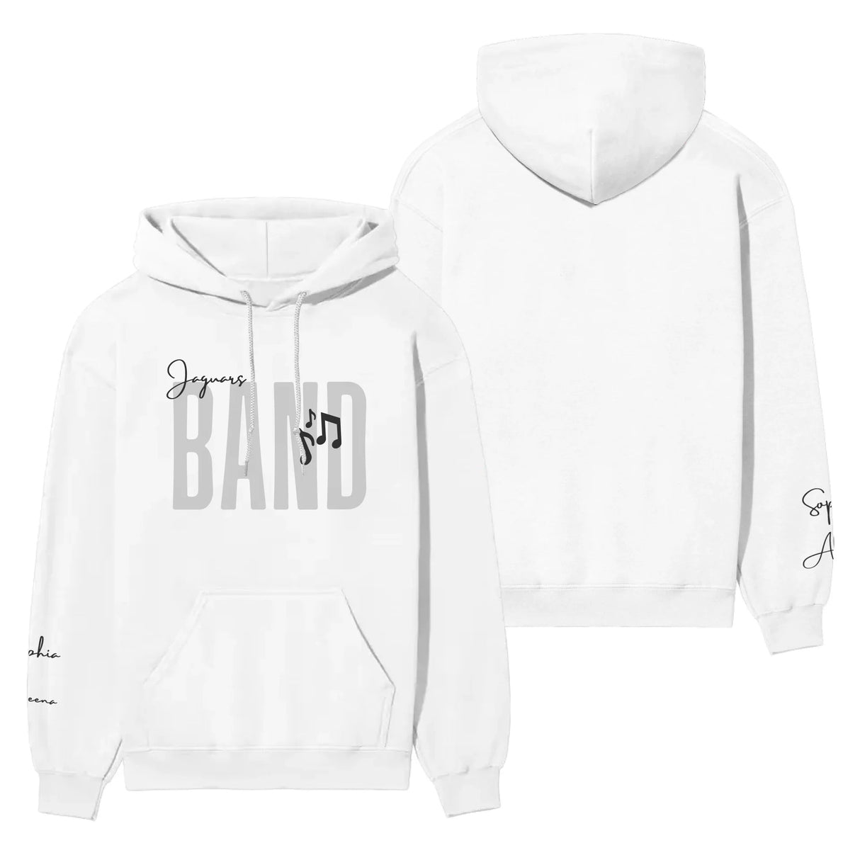 Personalized Band on a Hoodie With Modern Bold Designs and Musician Name on Sleeve on a Hoodie