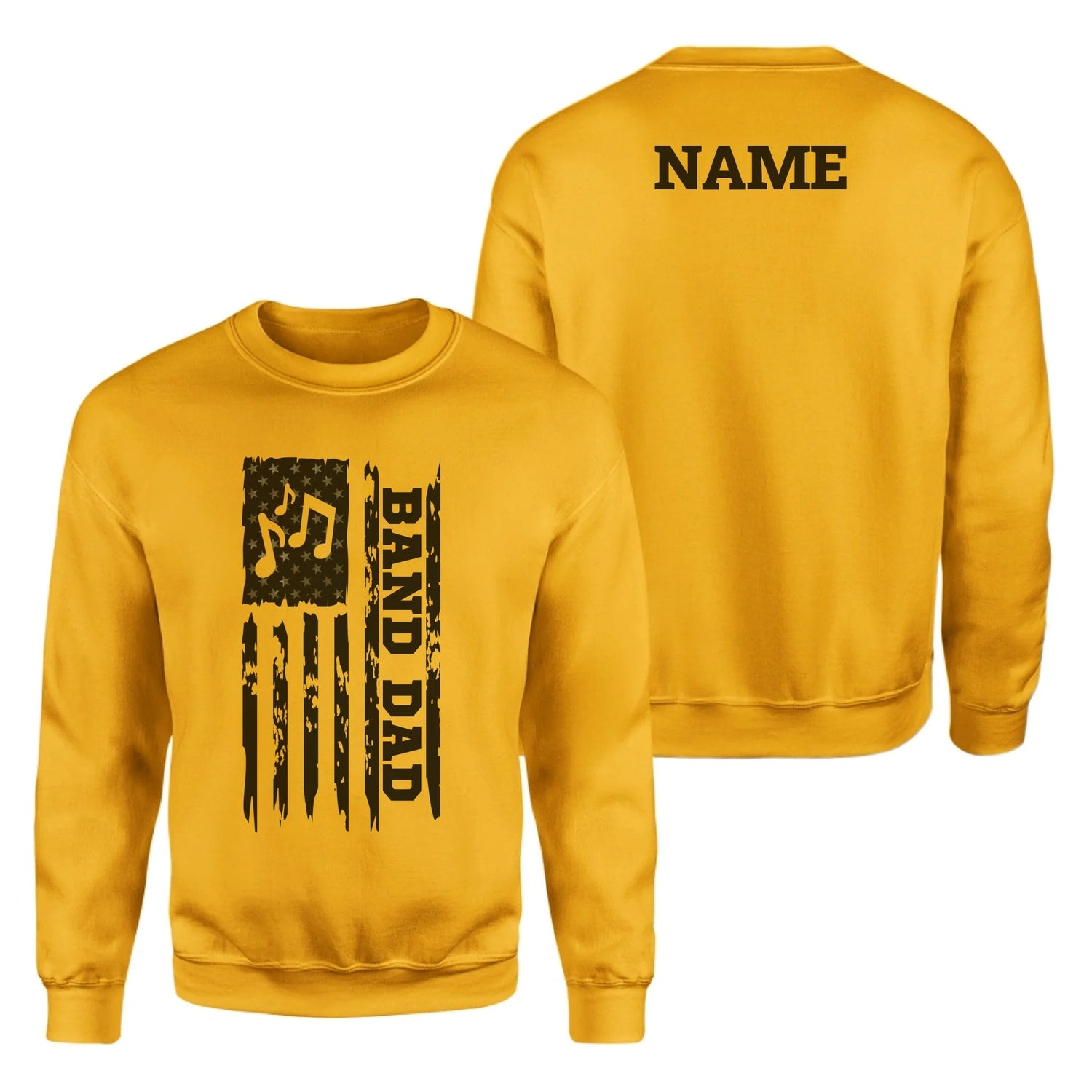 Band Dad Vertical Flag With Musician Name on a Sweatshirt with a Black Graphic