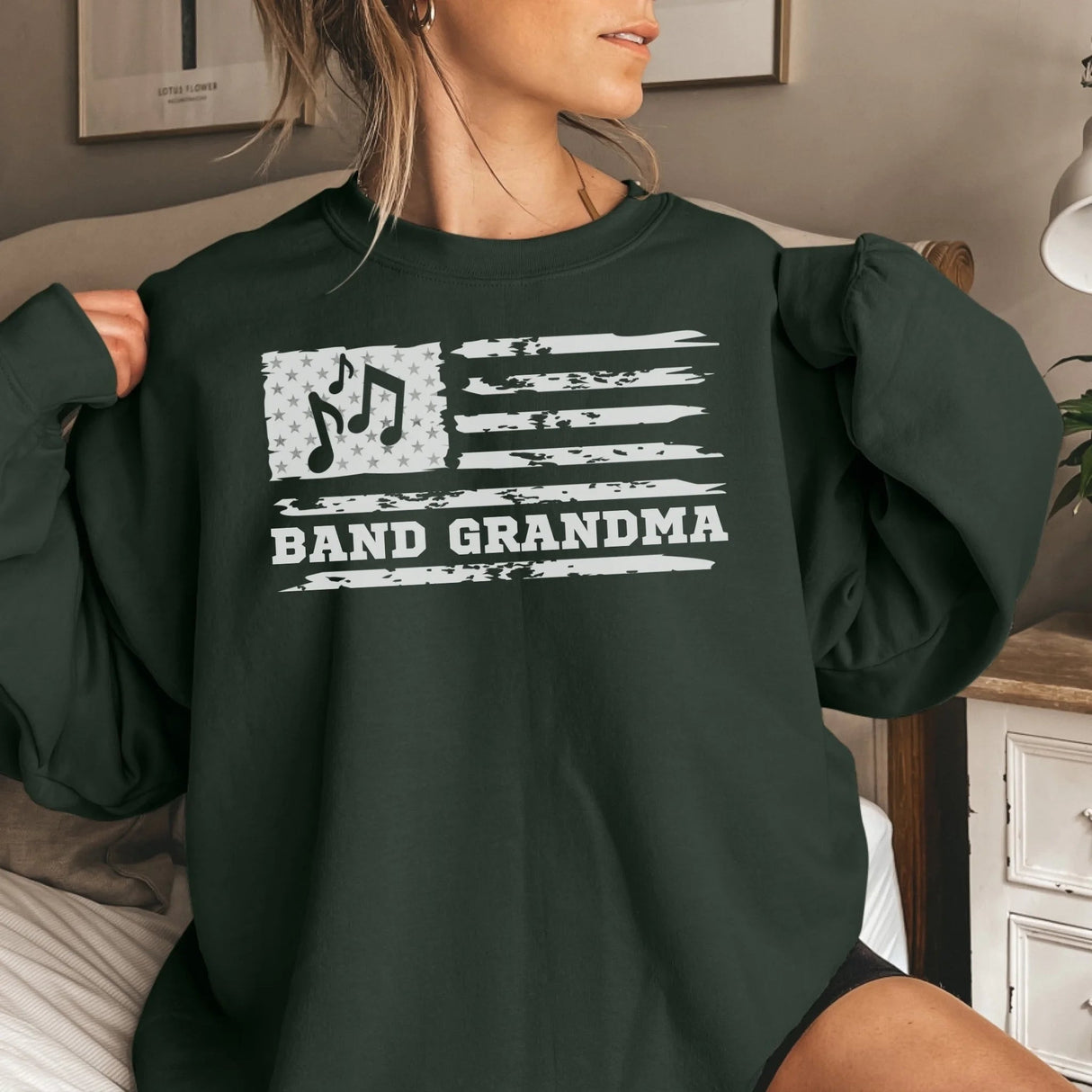 Band Grandma Horizontal Flag on a Sweatshirt with a White Graphic