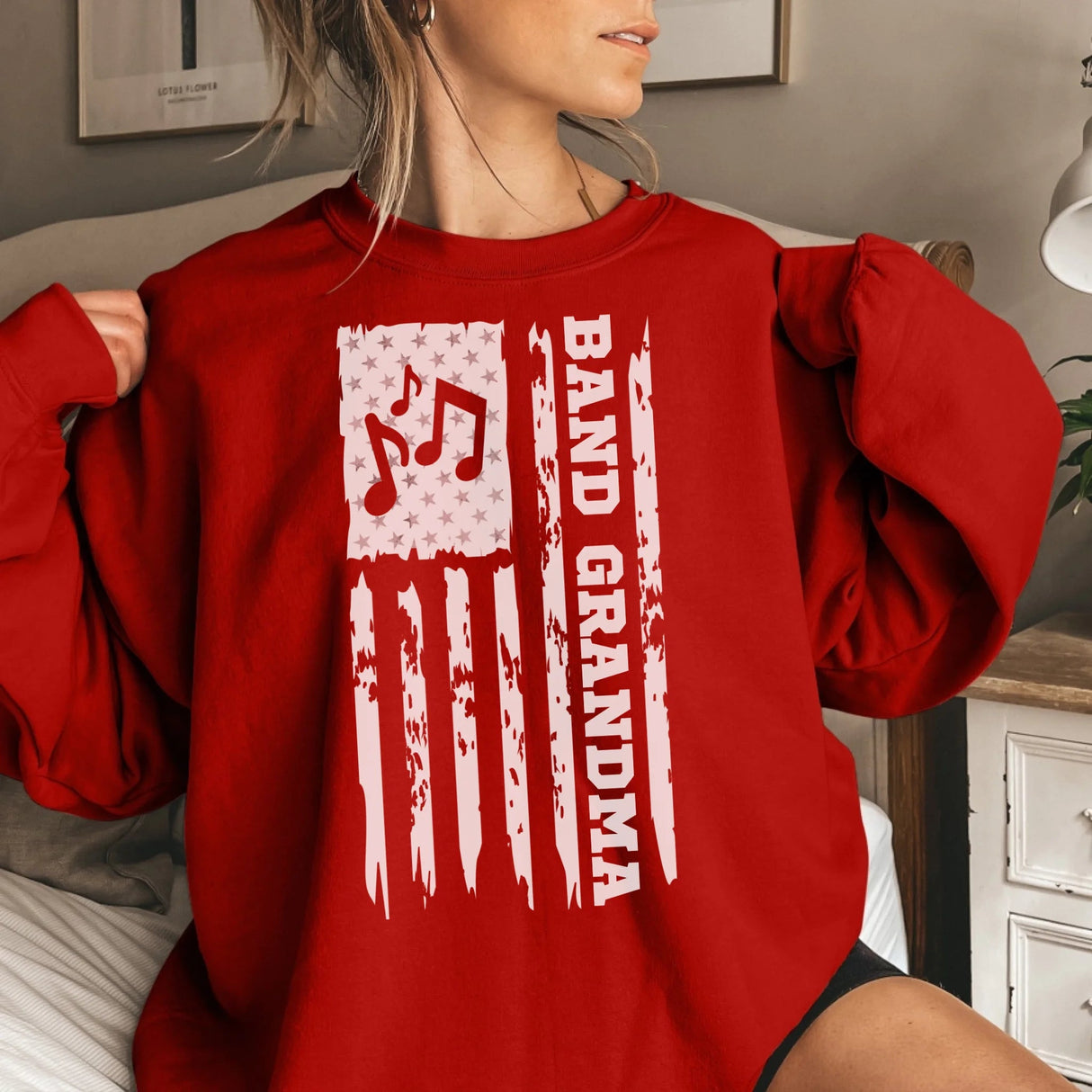 Band Grandma Vertical Flag on a Sweatshirt with a White Graphic