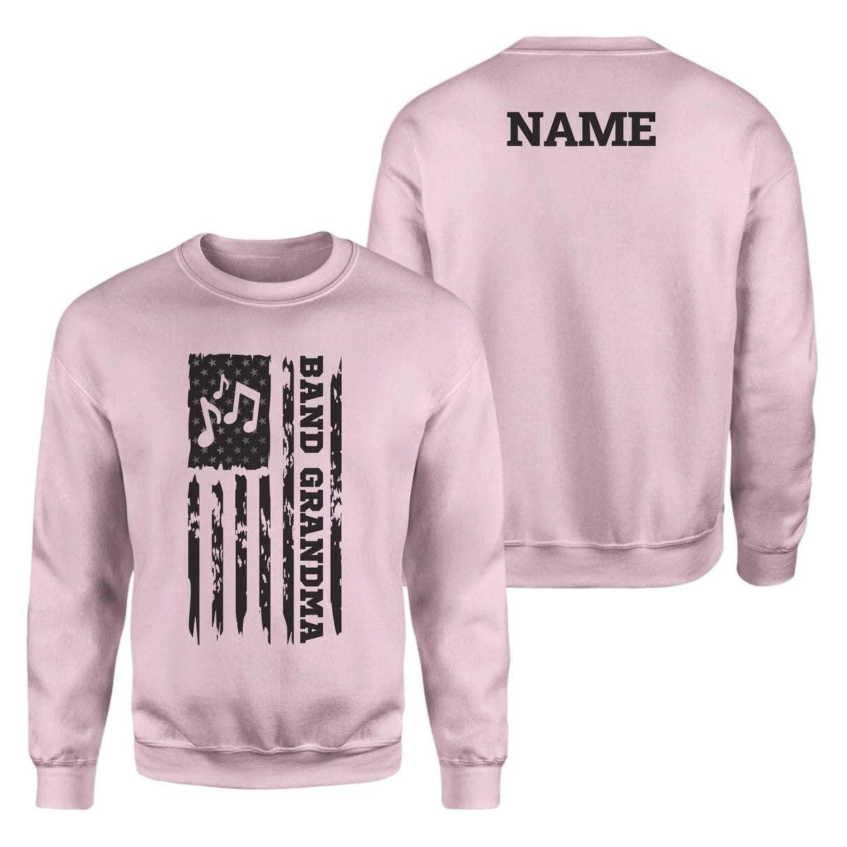 Band Grandma Vertical Flag With Musician Name on a Sweatshirt with a Black Graphic