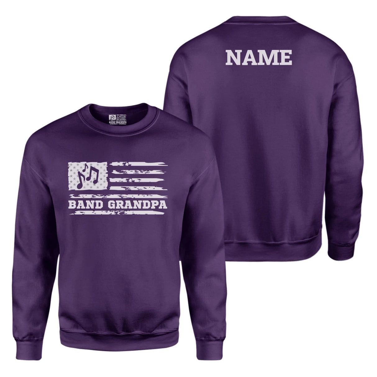 Band Grandpa Horizontal Flag With Musician Name on a Sweatshirt with a White Graphic