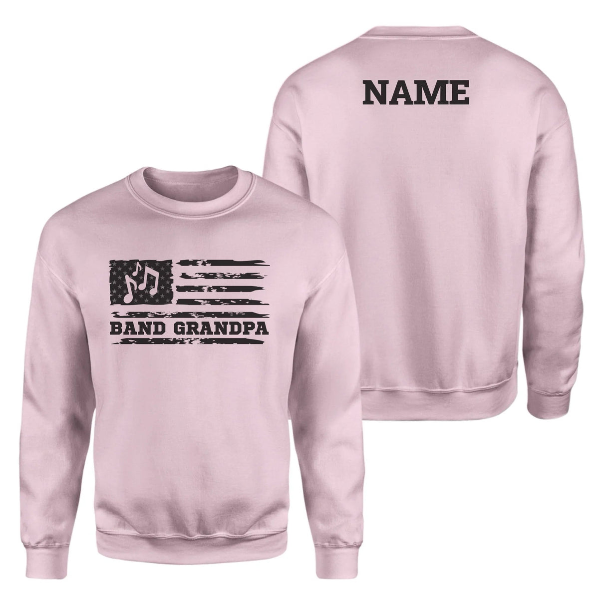 Band Grandpa Horizontal Flag With Musician Name on a Sweatshirt with a Black Graphic