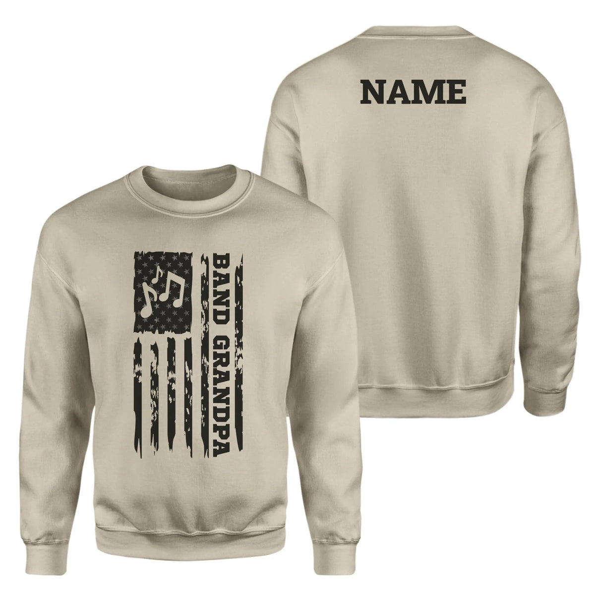 Band Grandpa Vertical Flag With Musician Name on a Sweatshirt with a Black Graphic