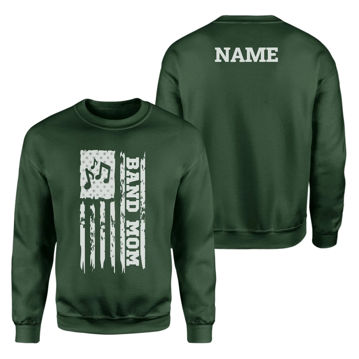 Band Mom Vertical Flag With Musician Name on a Sweatshirt with a White Graphic