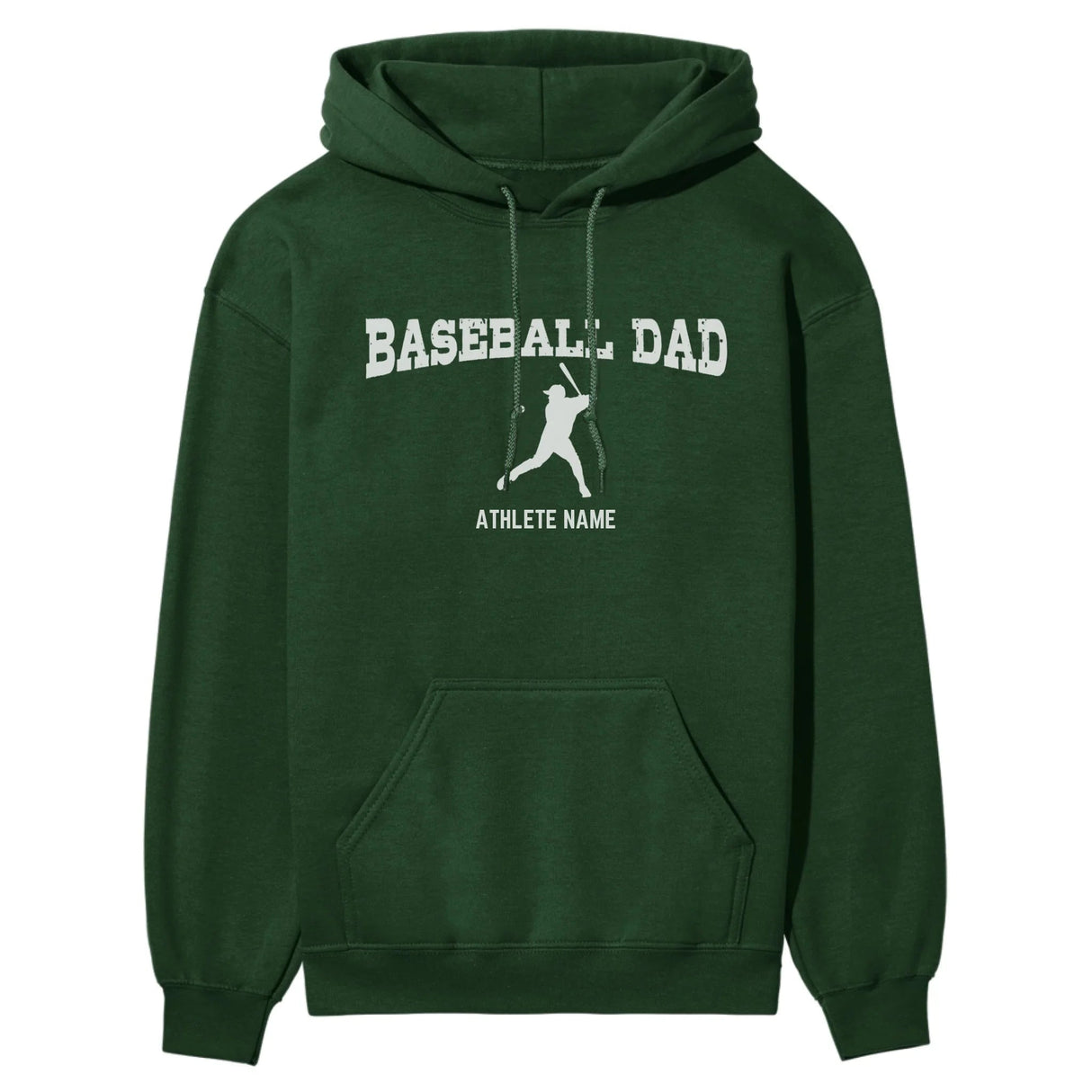 Baseball Dad with Baseball Player Icon and Baseball Player Name on a Hoodie with a White Graphic