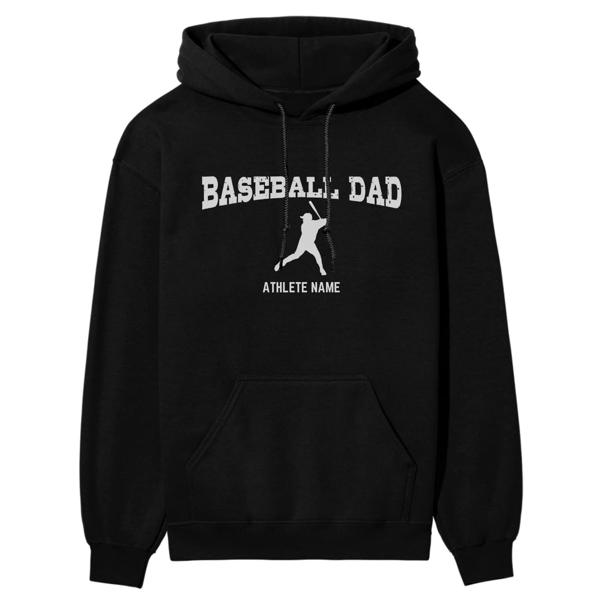 Baseball Dad with Baseball Player Icon and Baseball Player Name on a Hoodie with a White Graphic