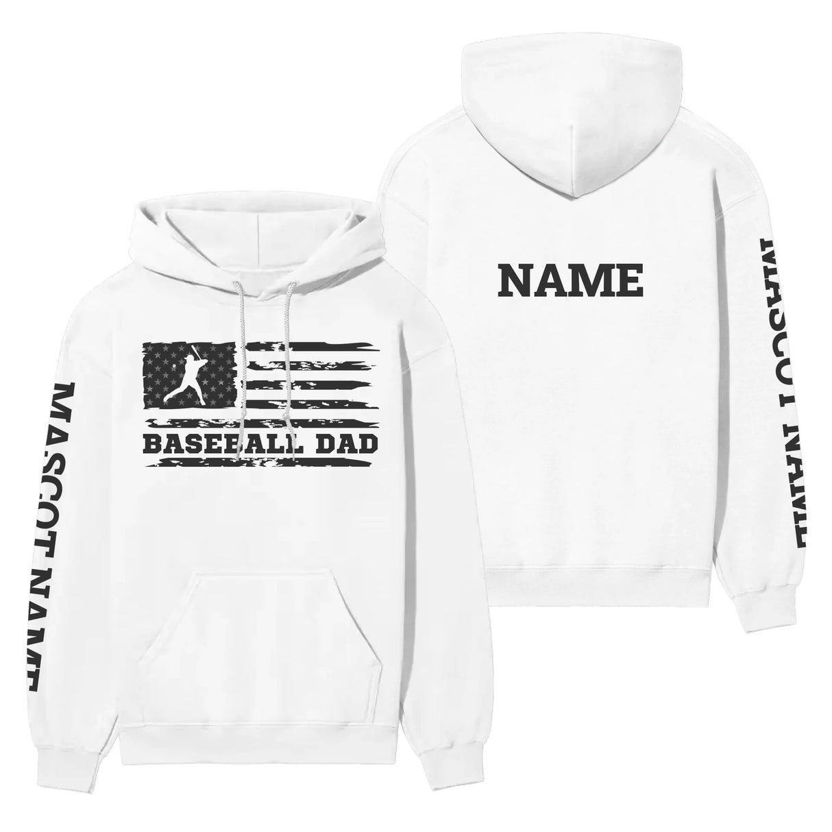 Baseball Dad Horizontal Flag With Baseball Player Name on a Hoodie with a Black Graphic