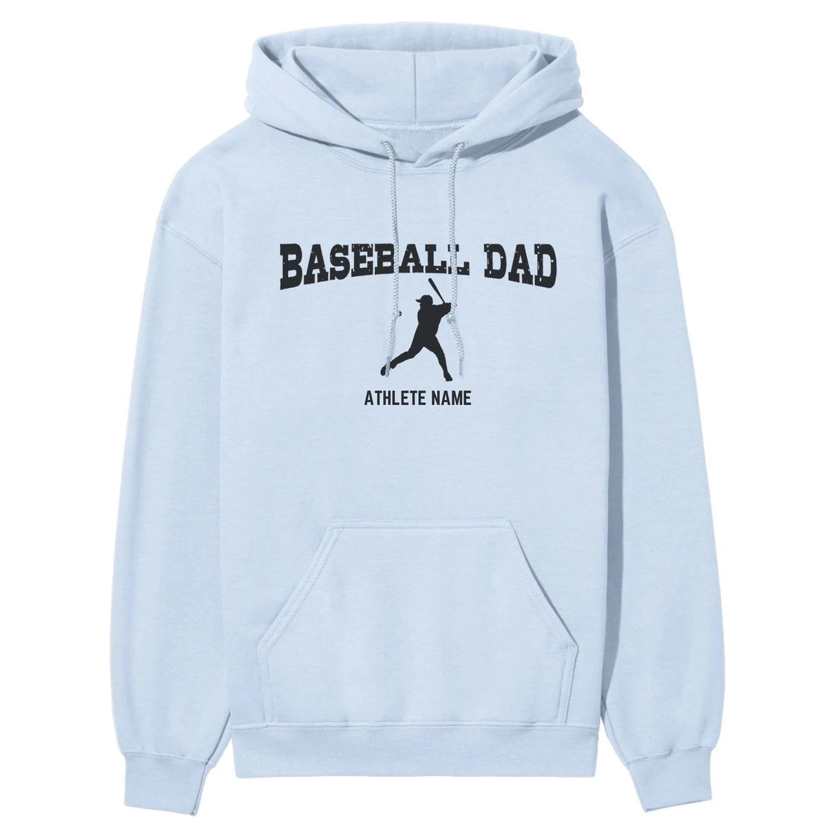 Baseball Dad with Baseball Player Icon and Baseball Player Name on a Hoodie with a Black Graphic