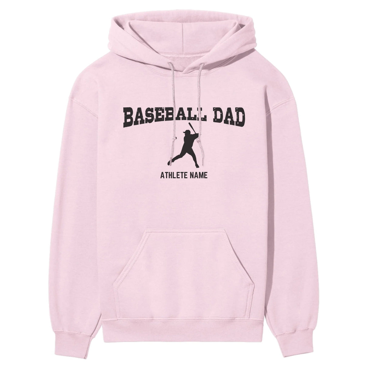 Baseball Dad with Baseball Player Icon and Baseball Player Name on a Hoodie with a Black Graphic