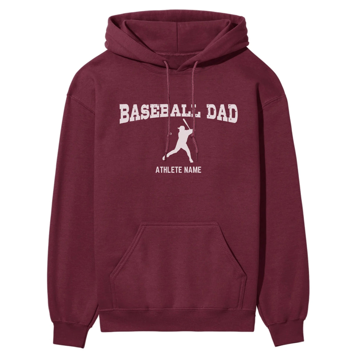 Baseball Dad with Baseball Player Icon and Baseball Player Name on a Hoodie with a White Graphic