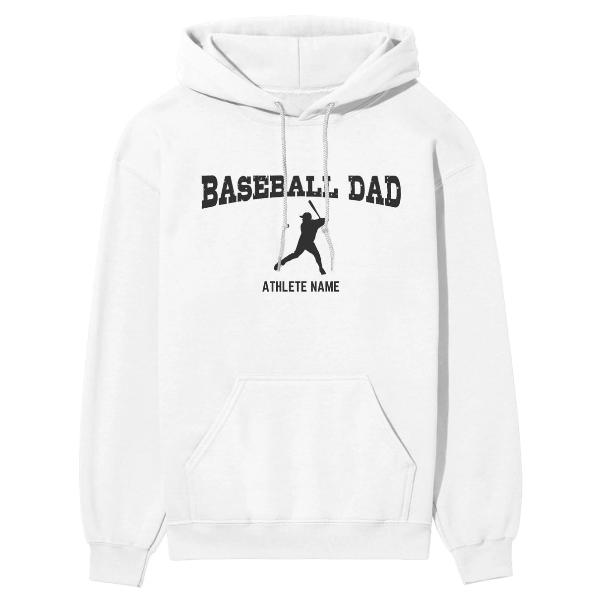 Baseball Dad with Baseball Player Icon and Baseball Player Name on a Hoodie with a Black Graphic