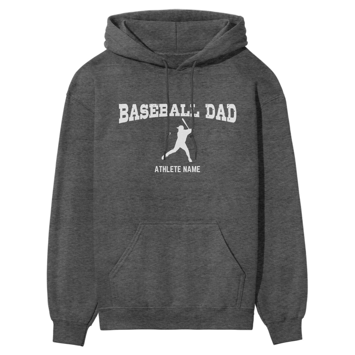Baseball Dad with Baseball Player Icon and Baseball Player Name on a Hoodie with a White Graphic