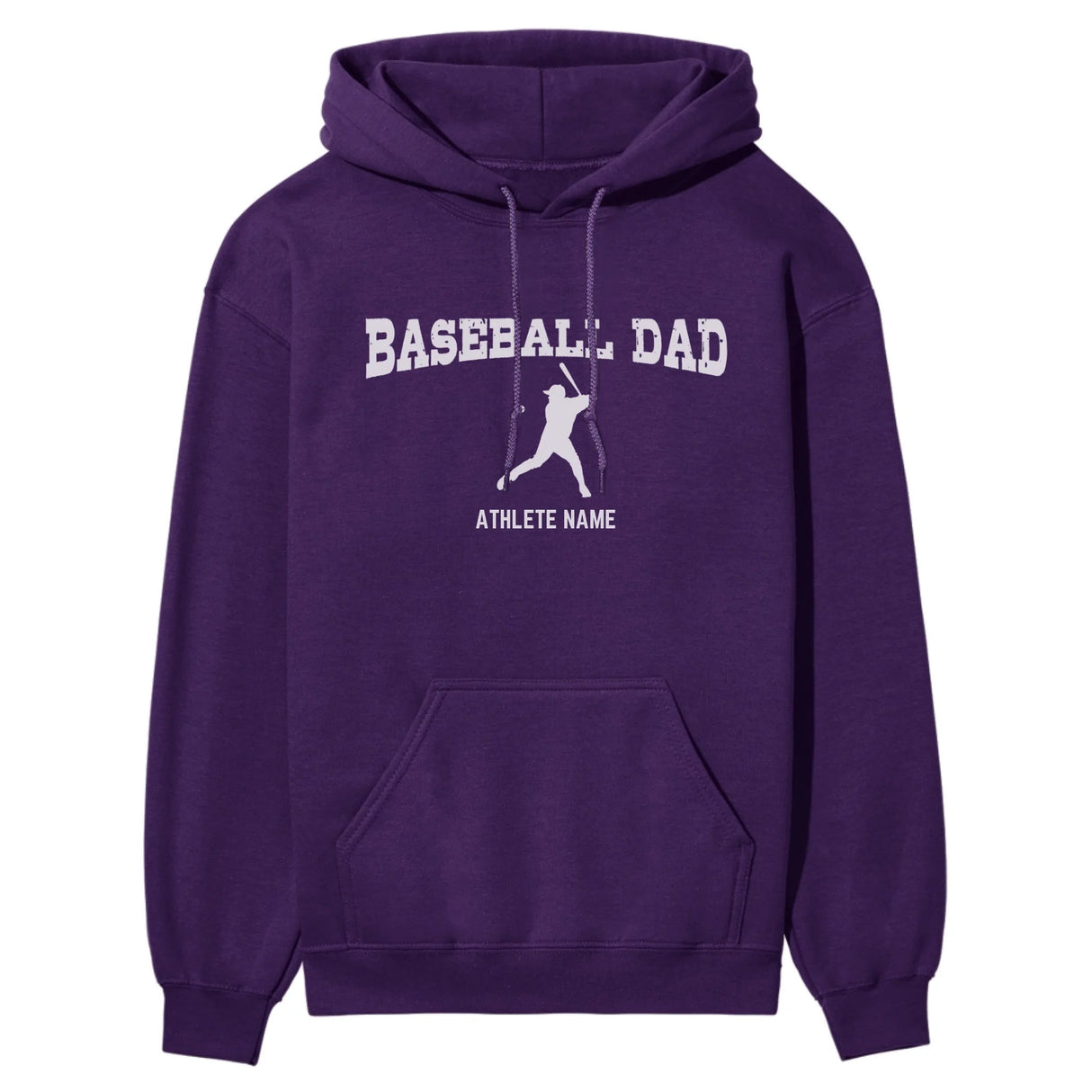 Baseball Dad with Baseball Player Icon and Baseball Player Name on a Hoodie with a White Graphic