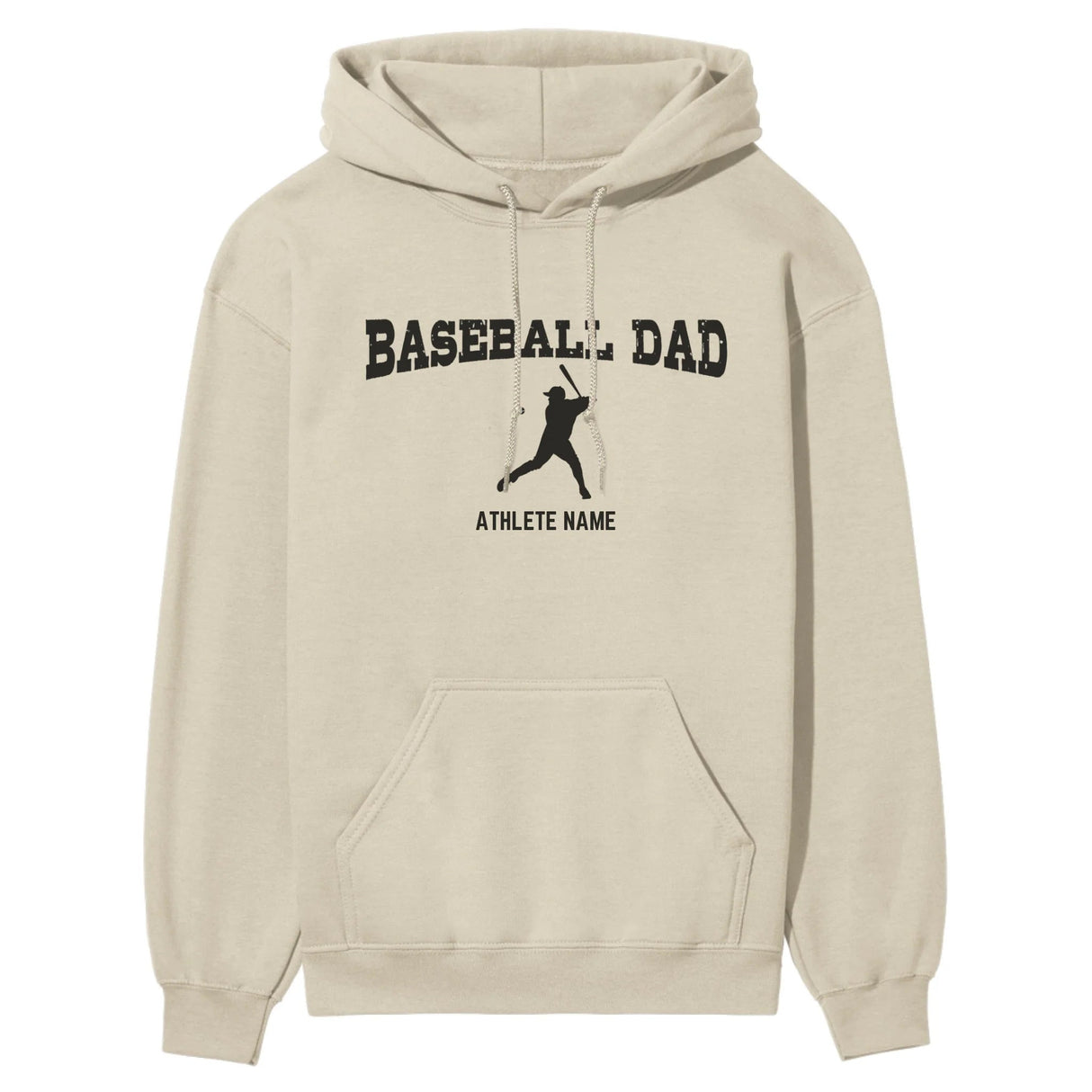 Baseball Dad with Baseball Player Icon and Baseball Player Name on a Hoodie with a Black Graphic