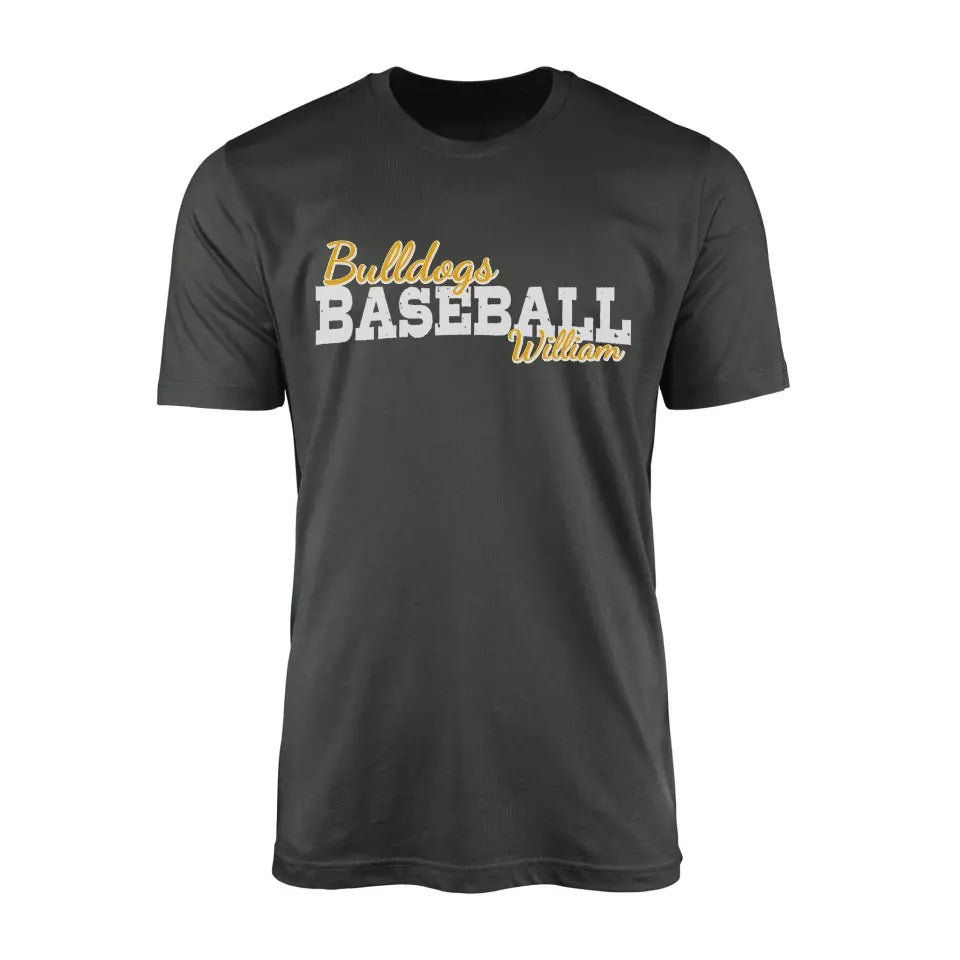 Custom Baseball Mascot and Baseball Player Name on a Men's T-Shirt with a White Graphic