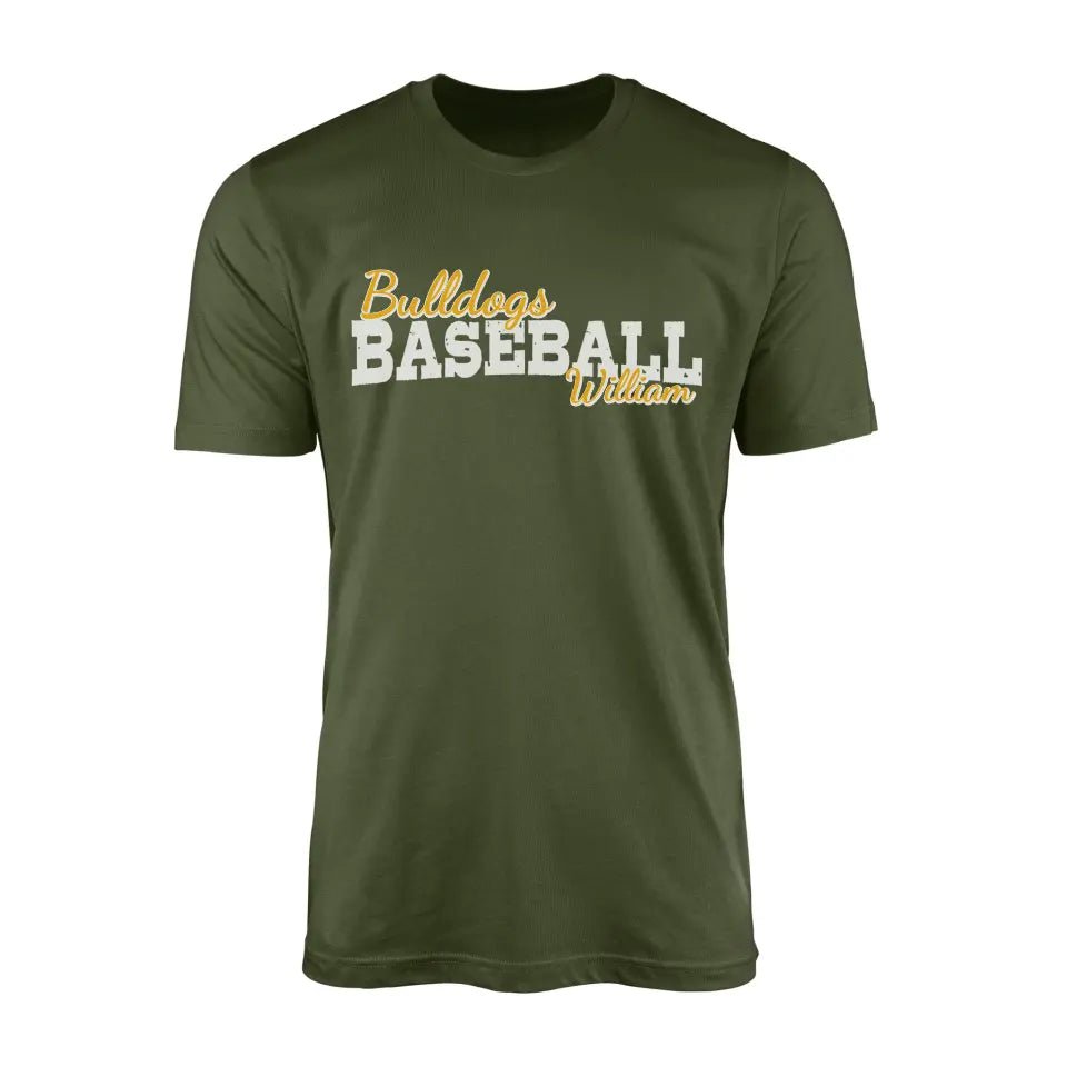 Custom Baseball Mascot and Baseball Player Name on a Men's T-Shirt with a White Graphic
