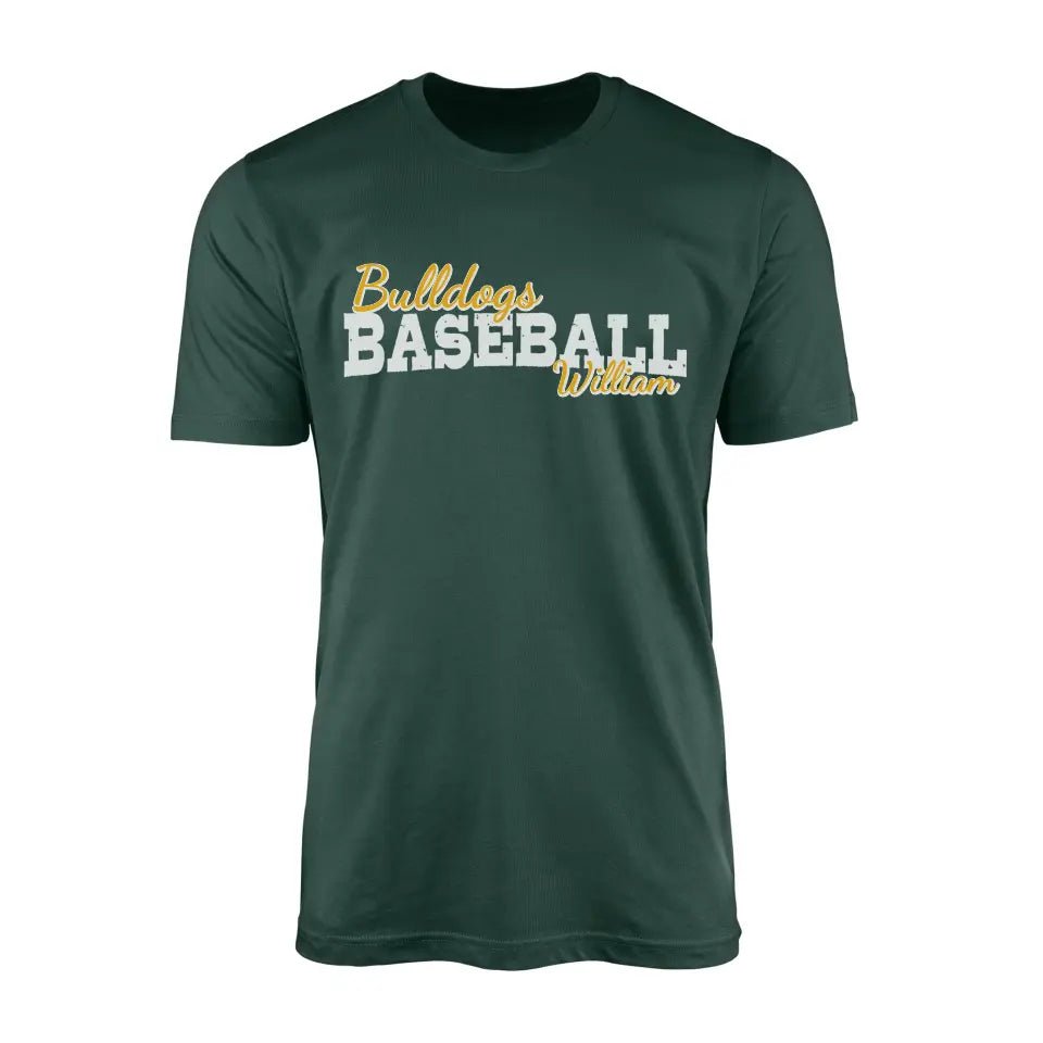 Custom Baseball Mascot and Baseball Player Name on a Men's T-Shirt with a White Graphic