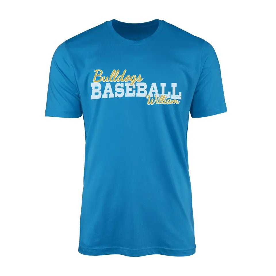 Custom Baseball Mascot and Baseball Player Name on a Men's T-Shirt with a White Graphic