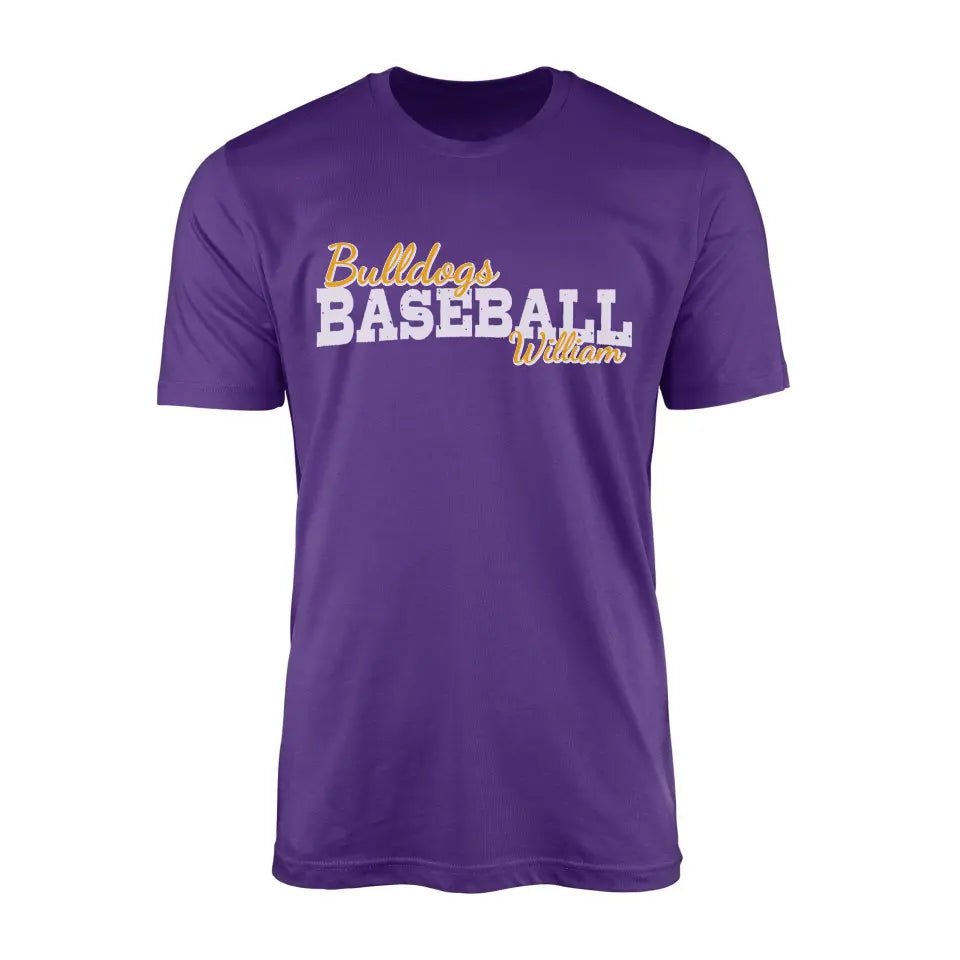 Custom Baseball Mascot and Baseball Player Name on a Men's T-Shirt with a White Graphic