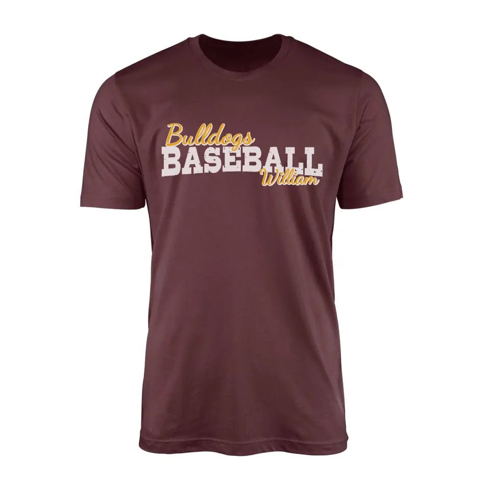 Custom Baseball Mascot and Baseball Player Name on a Men's T-Shirt with a White Graphic