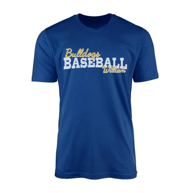 Custom Baseball Mascot and Baseball Player Name on a Men's T-Shirt with a White Graphic