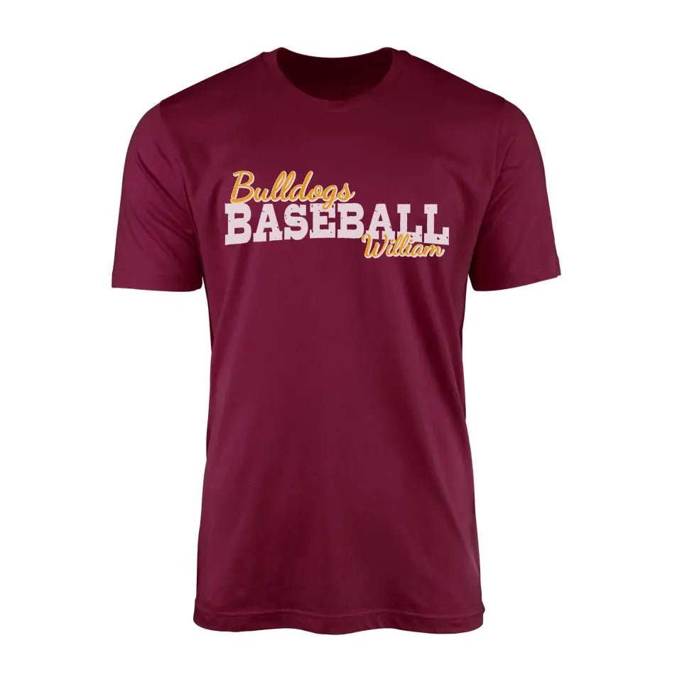 Custom Baseball Mascot and Baseball Player Name on a Men's T-Shirt with a White Graphic