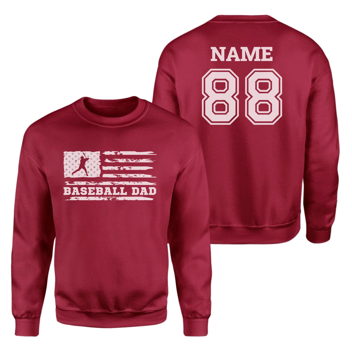 Baseball Dad Horizontal Flag With Baseball Player Name on a Sweatshirt with a White Graphic