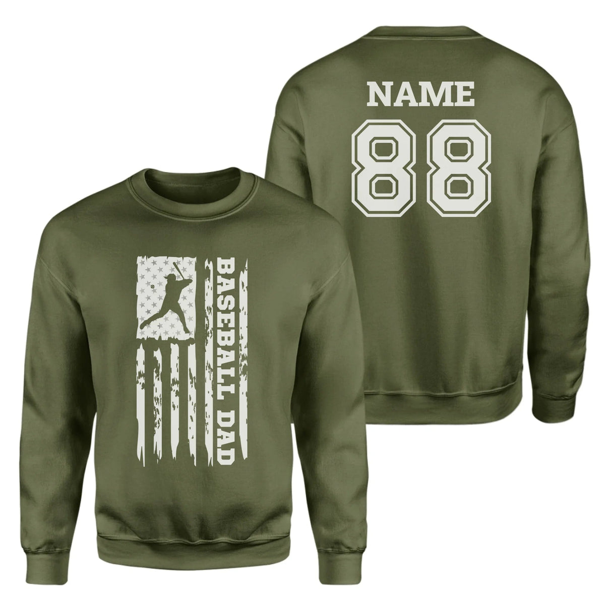 Baseball Dad Vertical Flag With Baseball Player Name on a Sweatshirt with a White Graphic