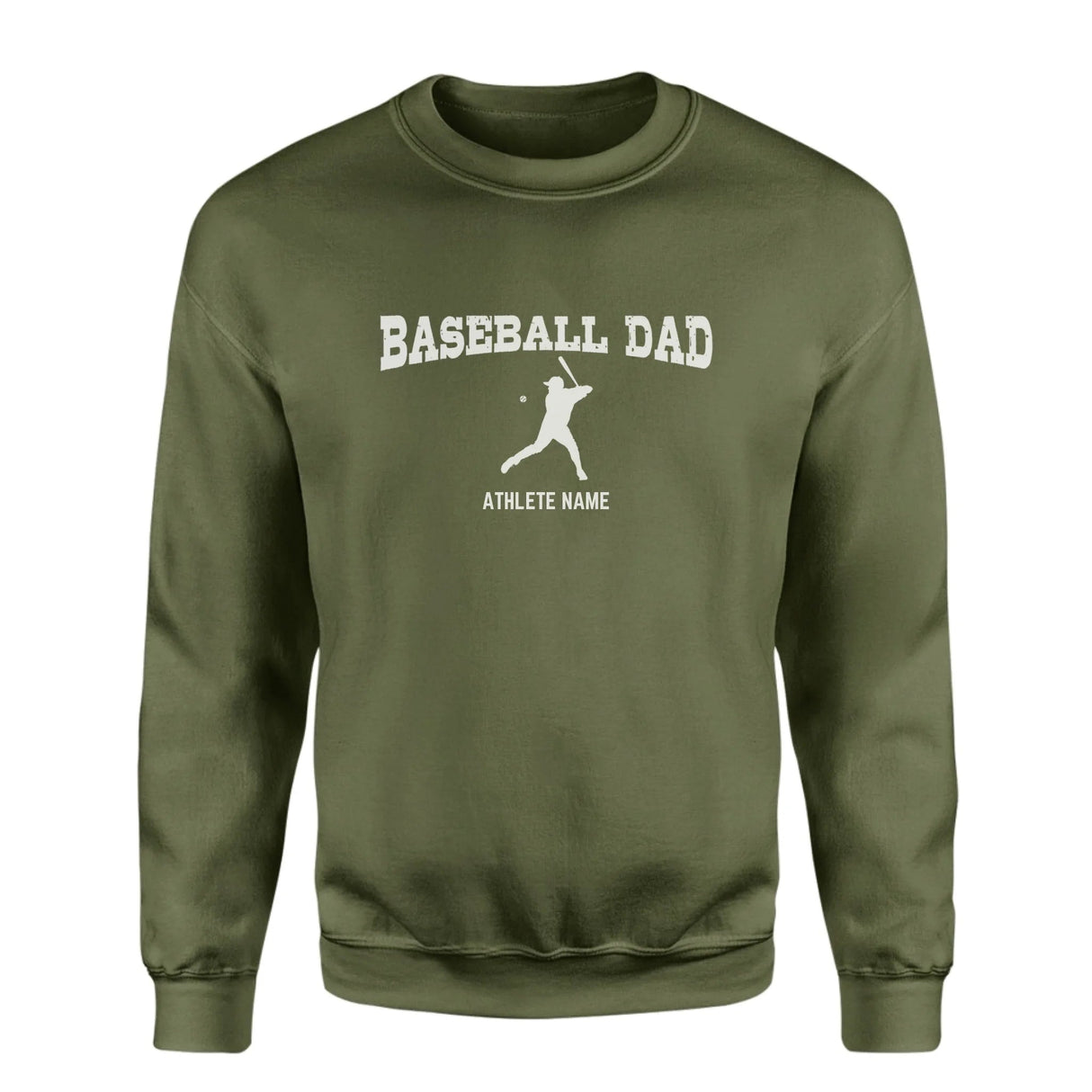 Baseball Dad with Baseball Player Icon and Baseball Player Name on a Sweatshirt with a White Graphic