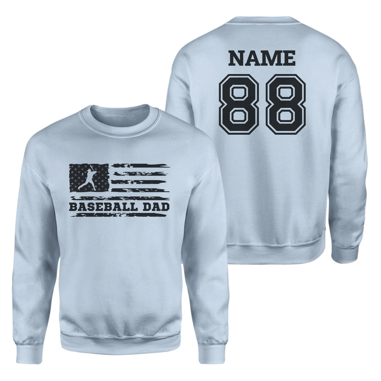 Baseball Dad Horizontal Flag With Baseball Player Name on a Sweatshirt with a Black Graphic