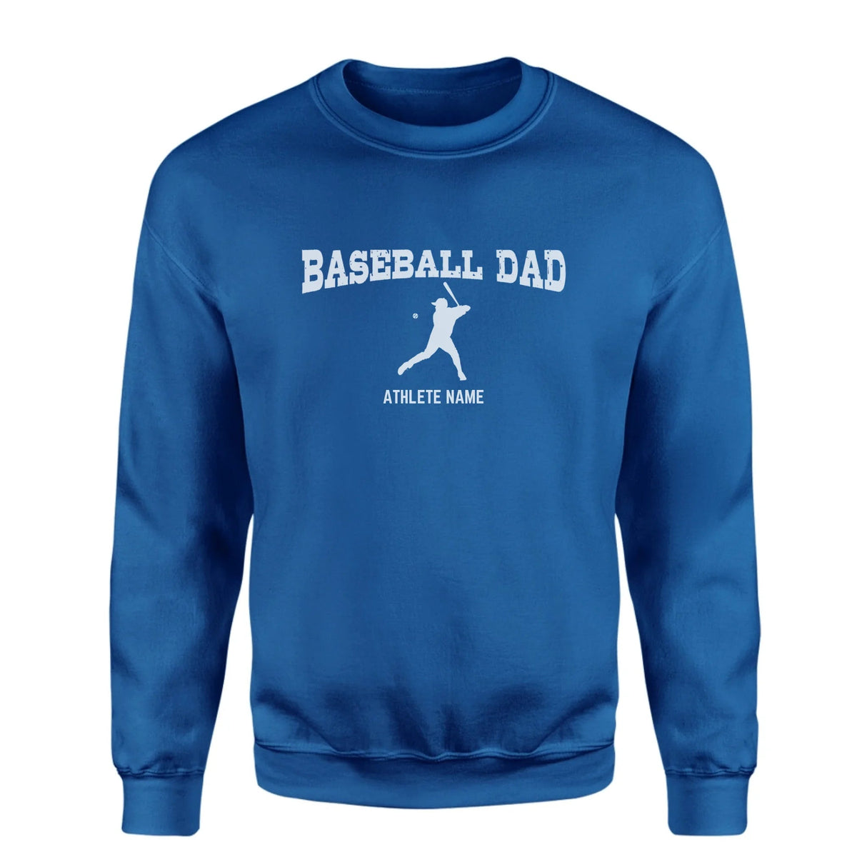 Baseball Dad with Baseball Player Icon and Baseball Player Name on a Sweatshirt with a White Graphic