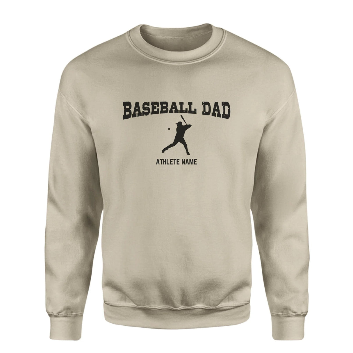 Baseball Dad with Baseball Player Icon and Baseball Player Name on a Sweatshirt with a Black Graphic