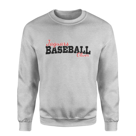 Custom Baseball Mascot and Baseball Player Name on a Sweatshirt with a Black Graphic