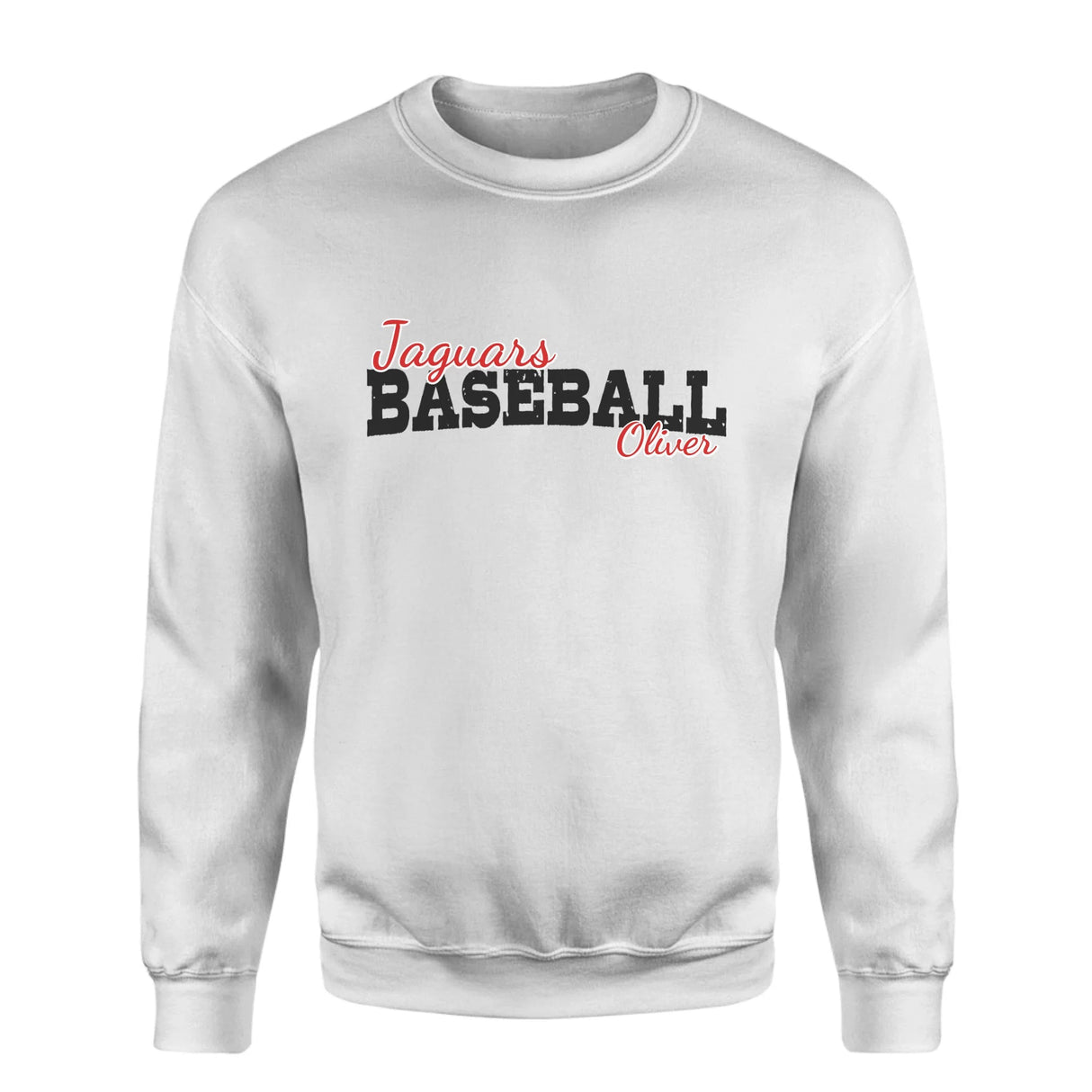 Custom Baseball Mascot and Baseball Player Name on a Sweatshirt with a Black Graphic