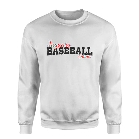 Custom Baseball Mascot and Baseball Player Name on a Sweatshirt with a Black Graphic