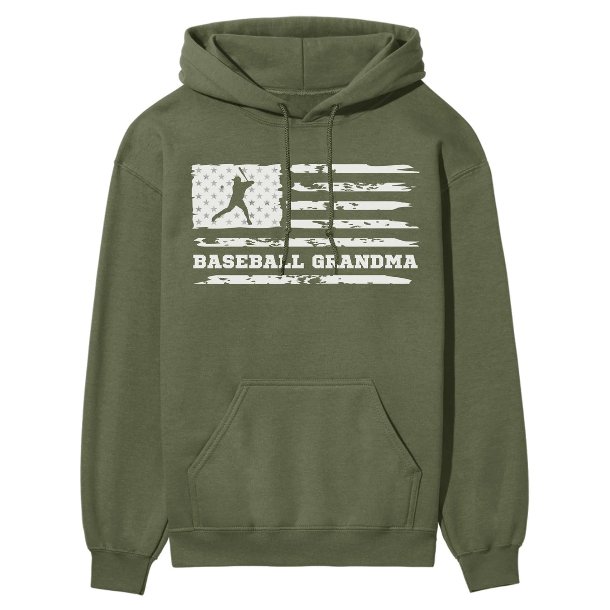 Baseball Grandma Horizontal Flag on a Hoodie with a White Graphic