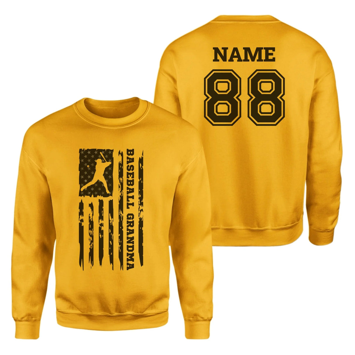 Baseball Grandma Vertical Flag With Baseball Player Name on a Sweatshirt with a Black Graphic