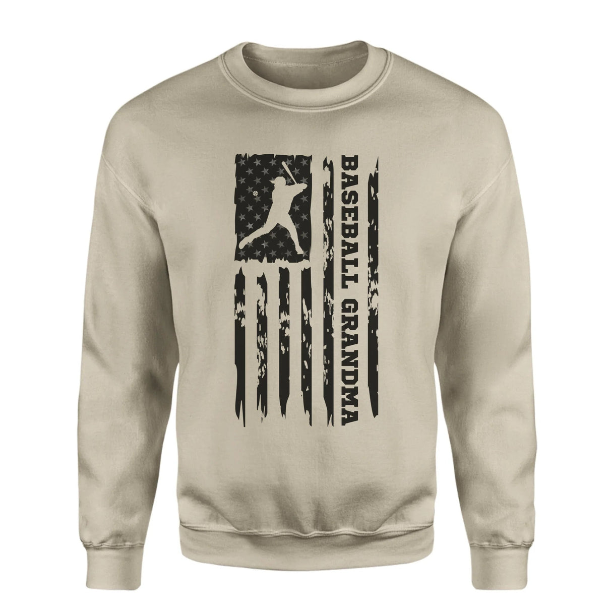 Baseball Grandma Vertical Flag on a Sweatshirt with a Black Graphic