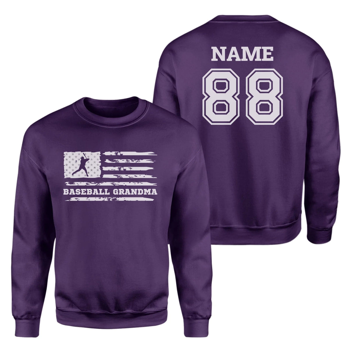 Baseball Grandma Horizontal Flag With Baseball Player Name on a Sweatshirt with a White Graphic