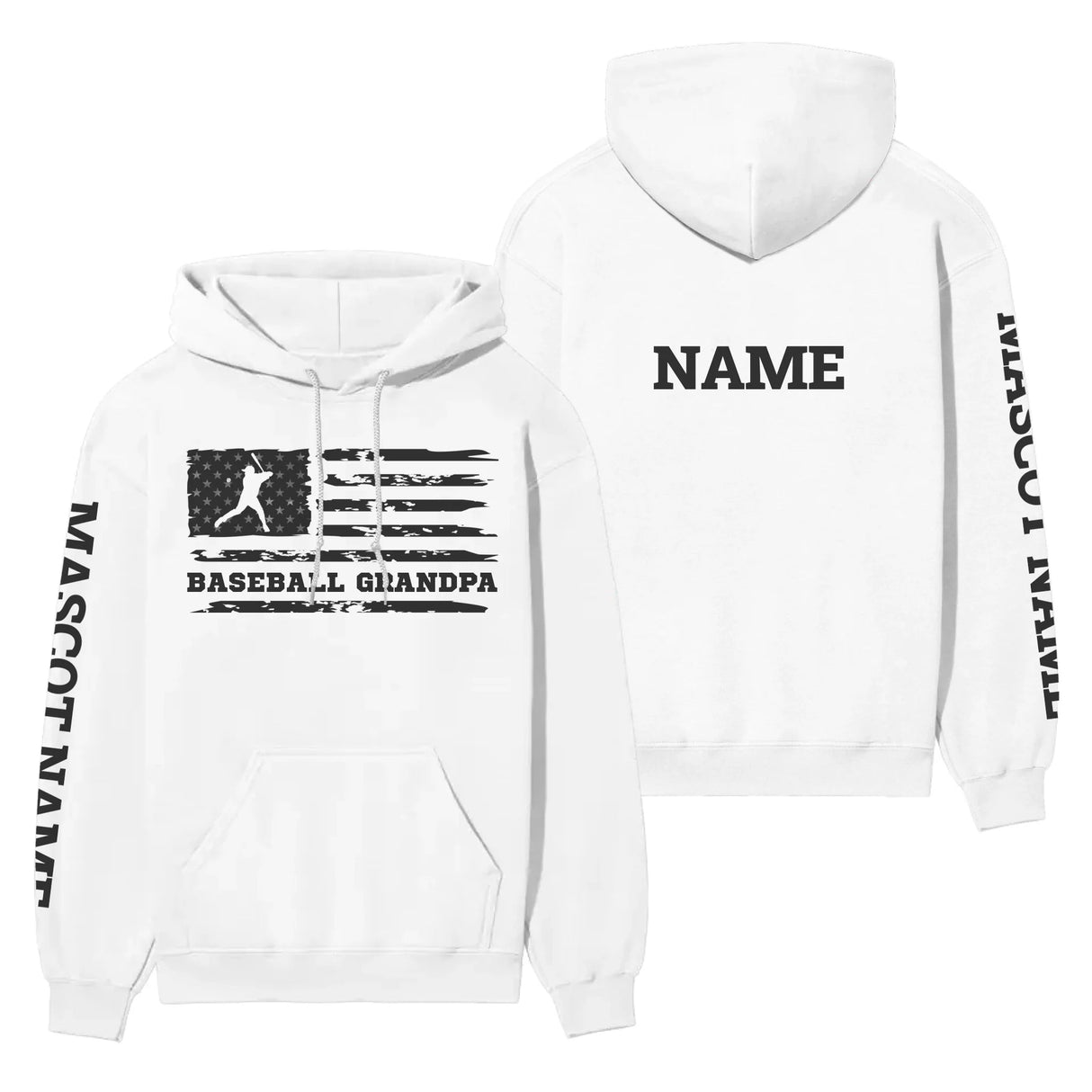Baseball Grandpa Horizontal Flag With Baseball Player Name on a Hoodie with a Black Graphic