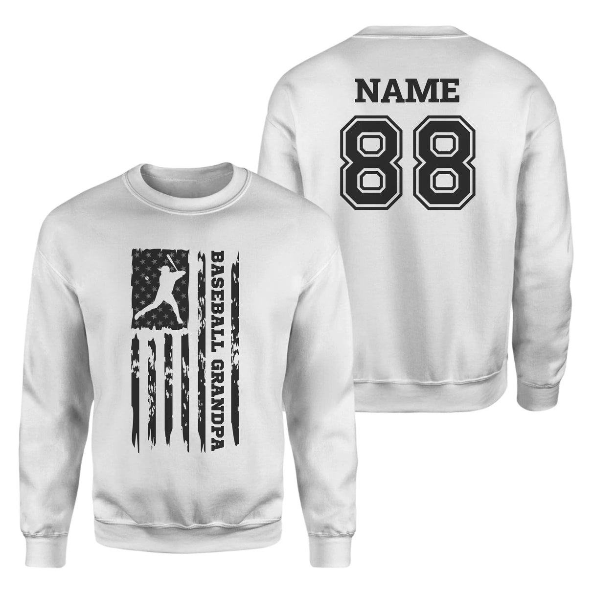 Baseball Grandpa Vertical Flag With Baseball Player Name on a Sweatshirt with a Black Graphic