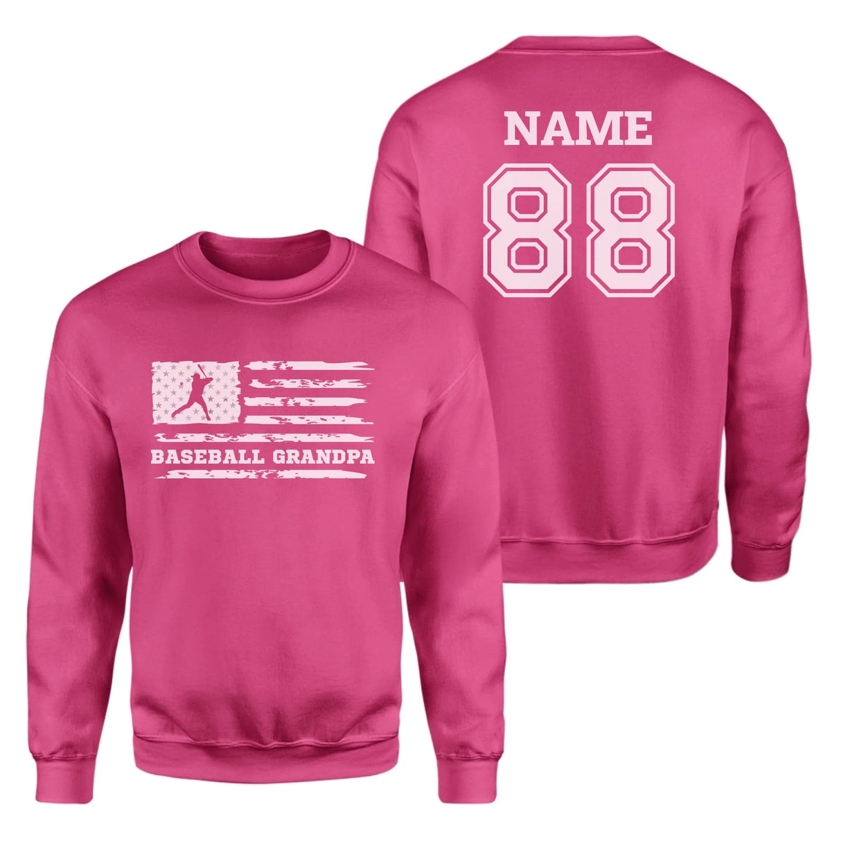 Baseball Grandpa Horizontal Flag With Baseball Player Name on a Sweatshirt with a White Graphic