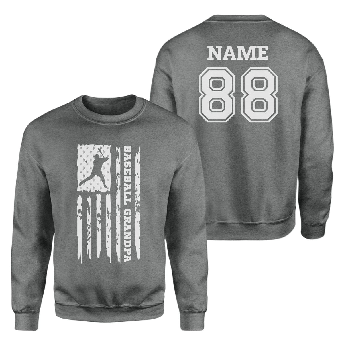 Baseball Grandpa Vertical Flag With Baseball Player Name on a Sweatshirt with a White Graphic