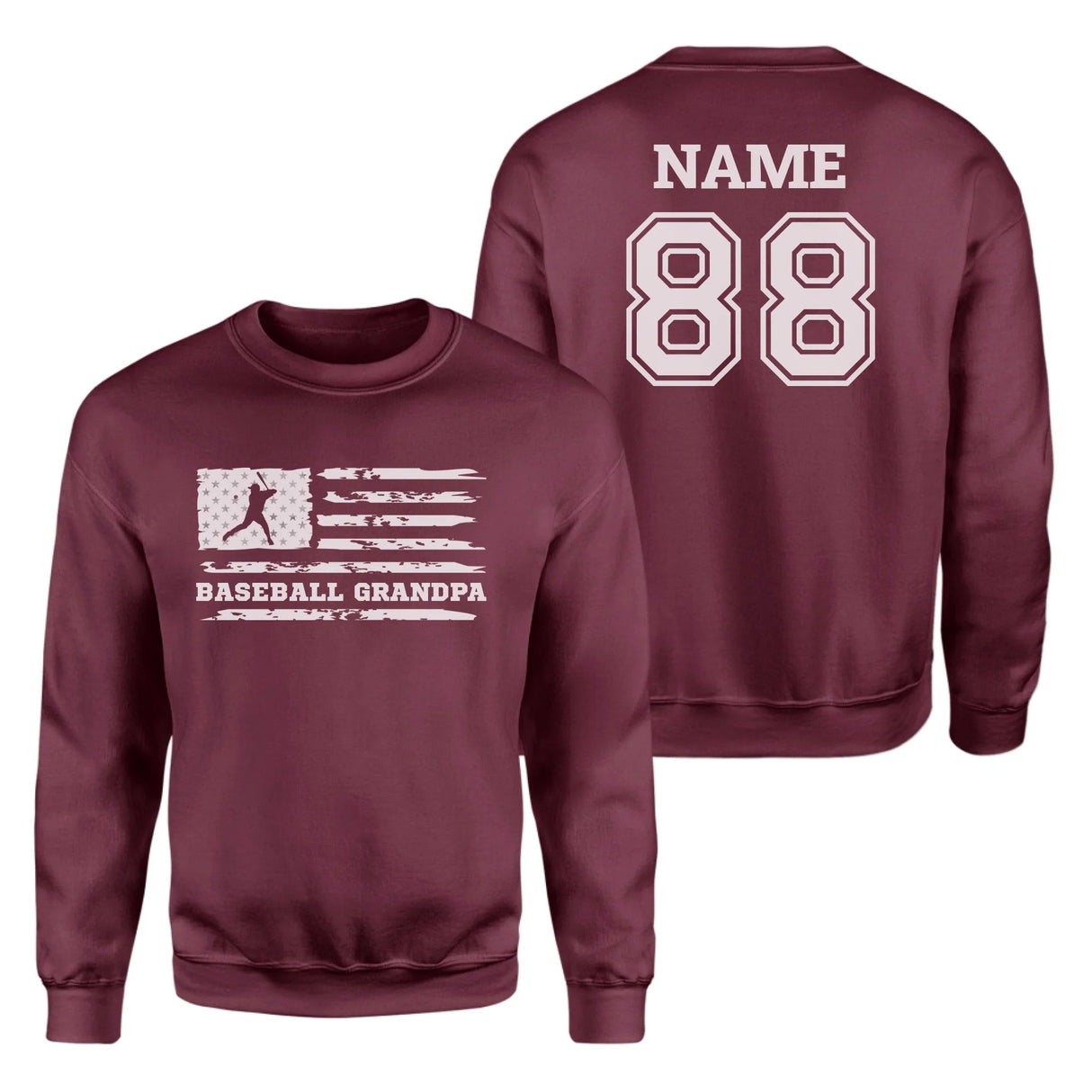 Baseball Grandpa Horizontal Flag With Baseball Player Name on a Sweatshirt with a White Graphic