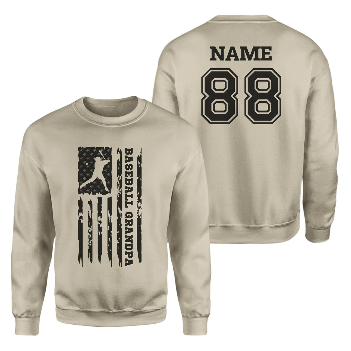 Baseball Grandpa Vertical Flag With Baseball Player Name on a Sweatshirt with a Black Graphic