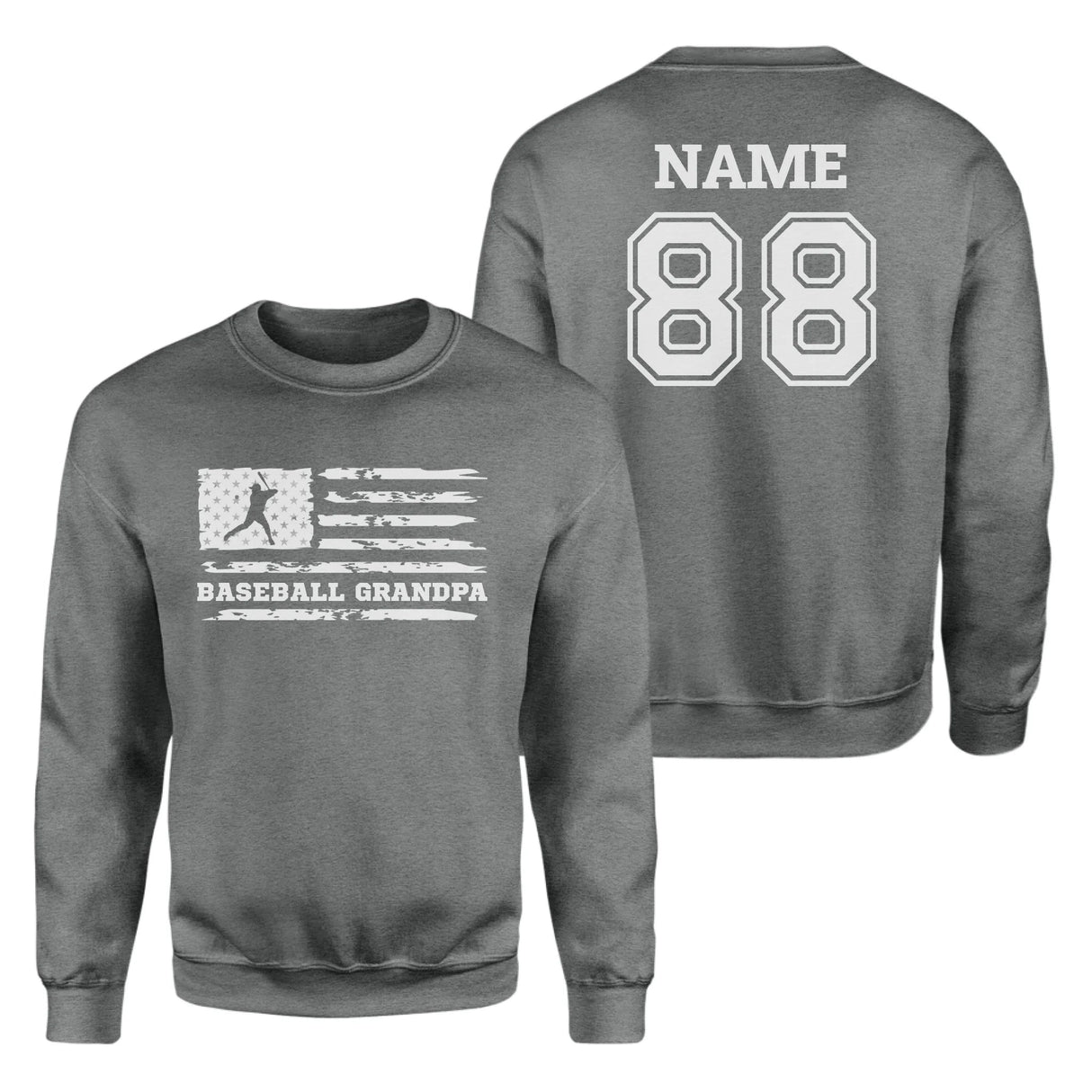 Baseball Grandpa Horizontal Flag With Baseball Player Name on a Sweatshirt with a White Graphic